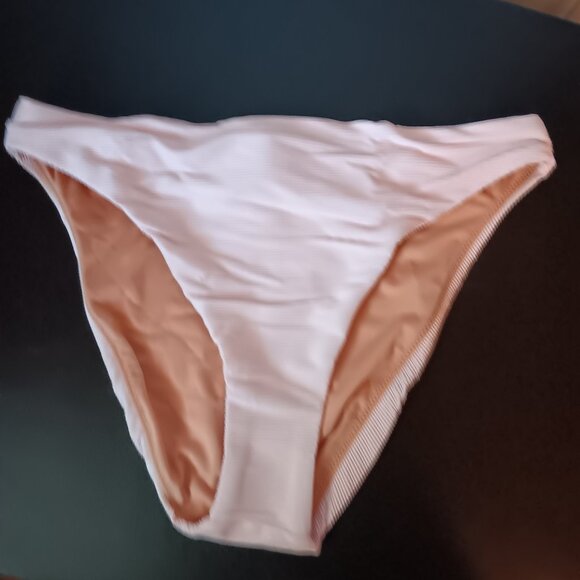 J Crew Women's Ribbed High Rise Cheeky Bikini Bottom NWT Size Medium Pink - Picture 1 of 6